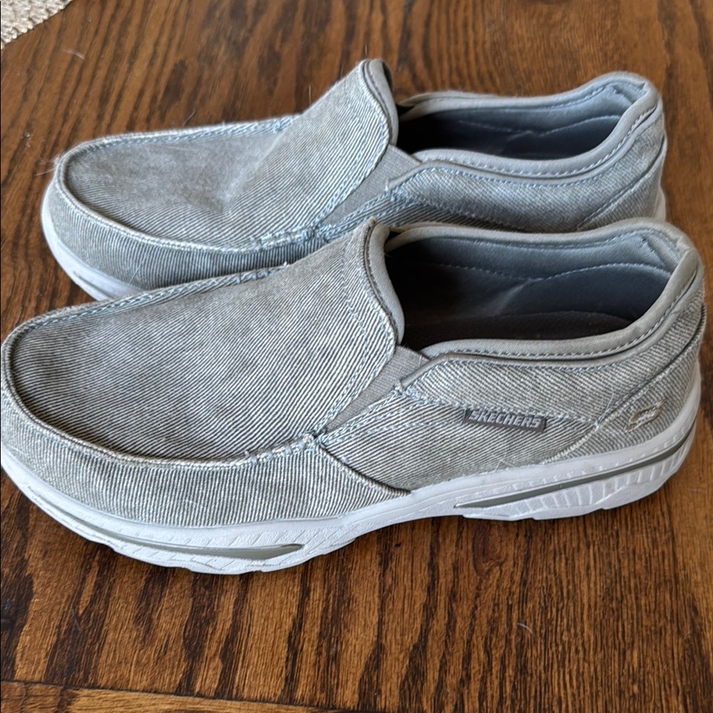 Skechers Beige Gray Canvas Slip-On Loafers Comfortable Casual Shoes
